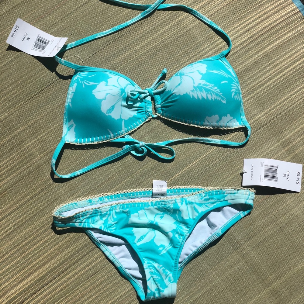 Tropical Hibiscus Floral Print Bikini Sz L